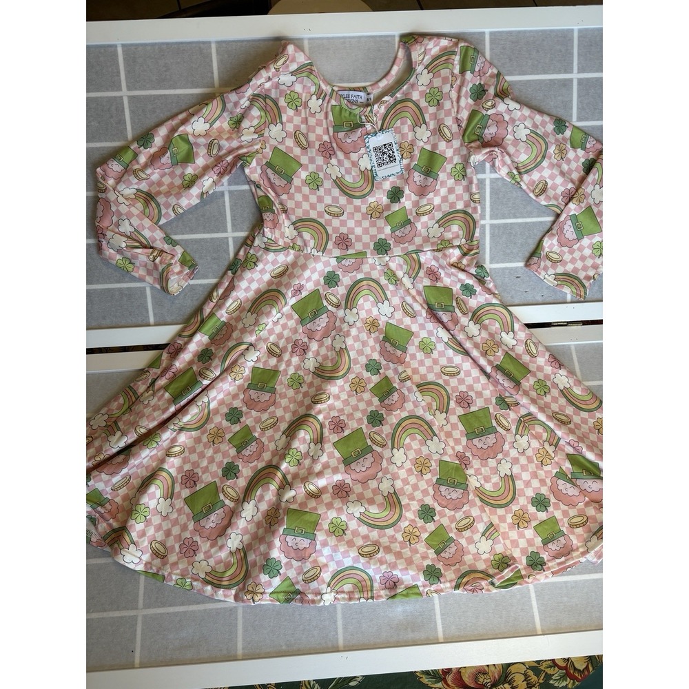 Pink Green NWT Girls Sz 8/9 St.Patrick's Day Dress Shamrock Rainbows Girly Twirl